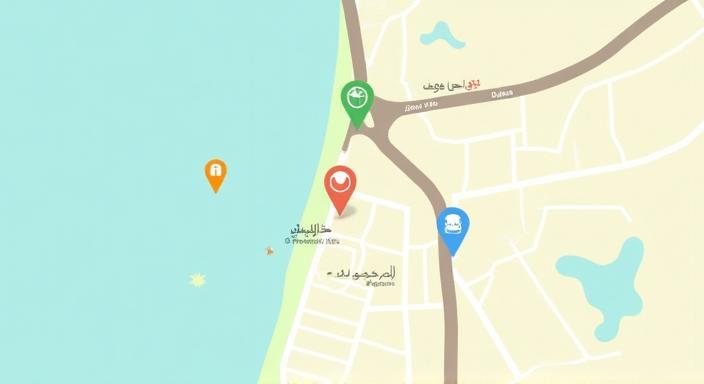Stylized representation of a map showing the location of Dar Al Qalam Bookstore in Dubai.